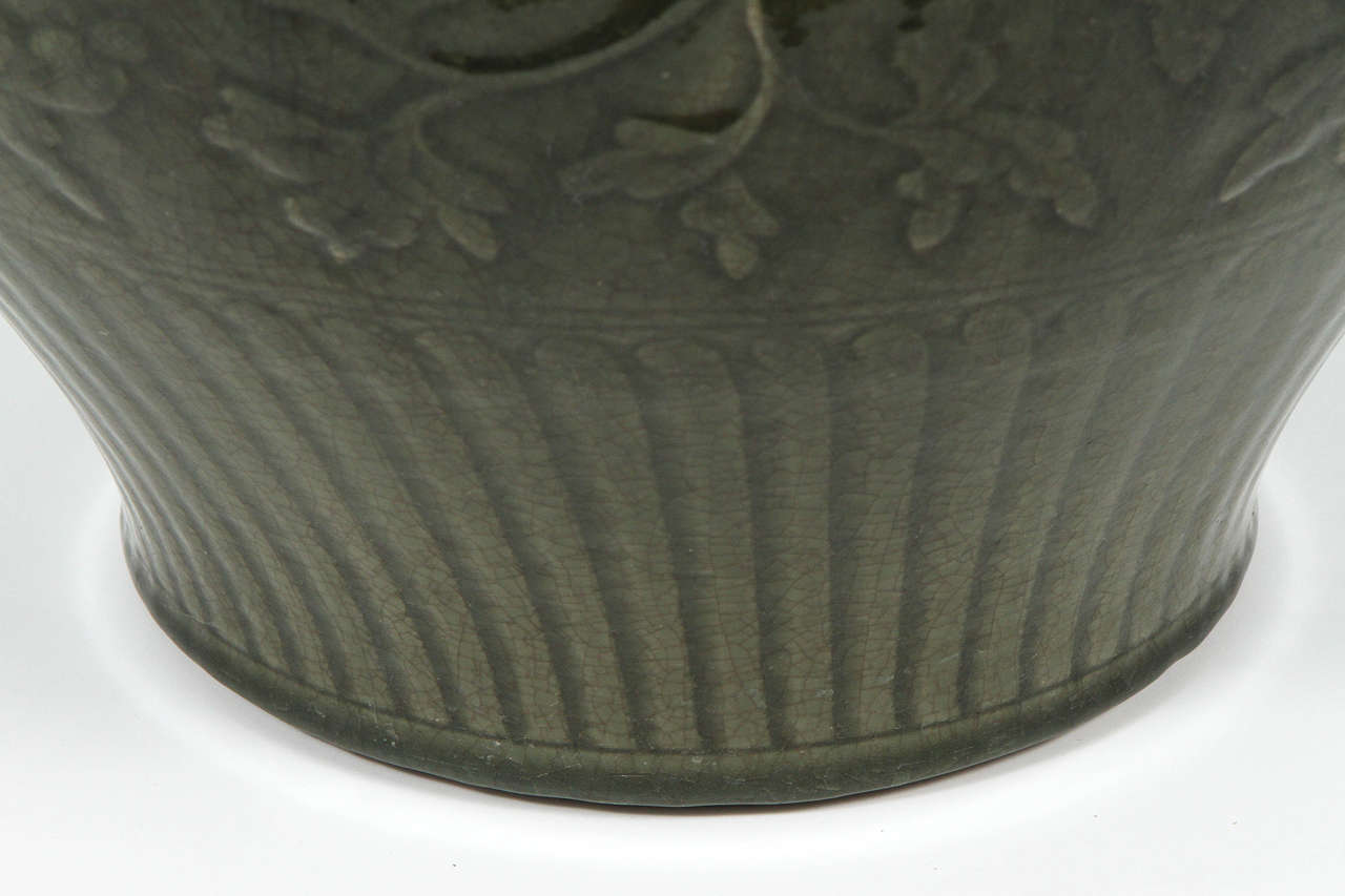 Hand-Crafted Celadon Chinese Green Vase