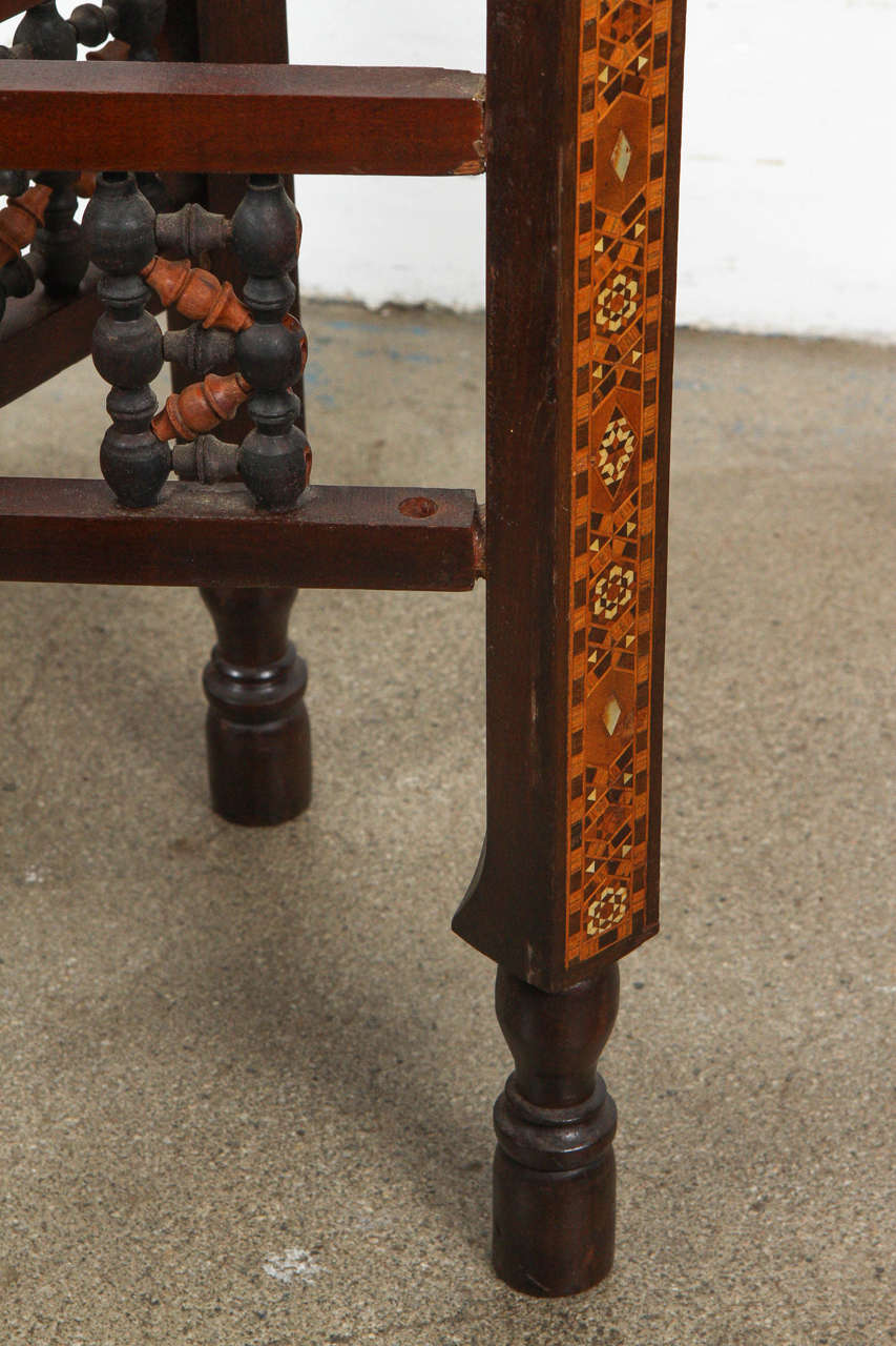 Hand-Carved Moorish Brass Tray Table on Inlaid Folding Stand