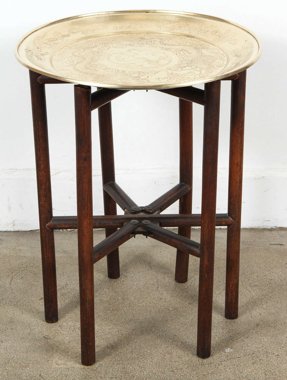Brass Tray Side Table on Folding Stand For Sale at 1stdibs