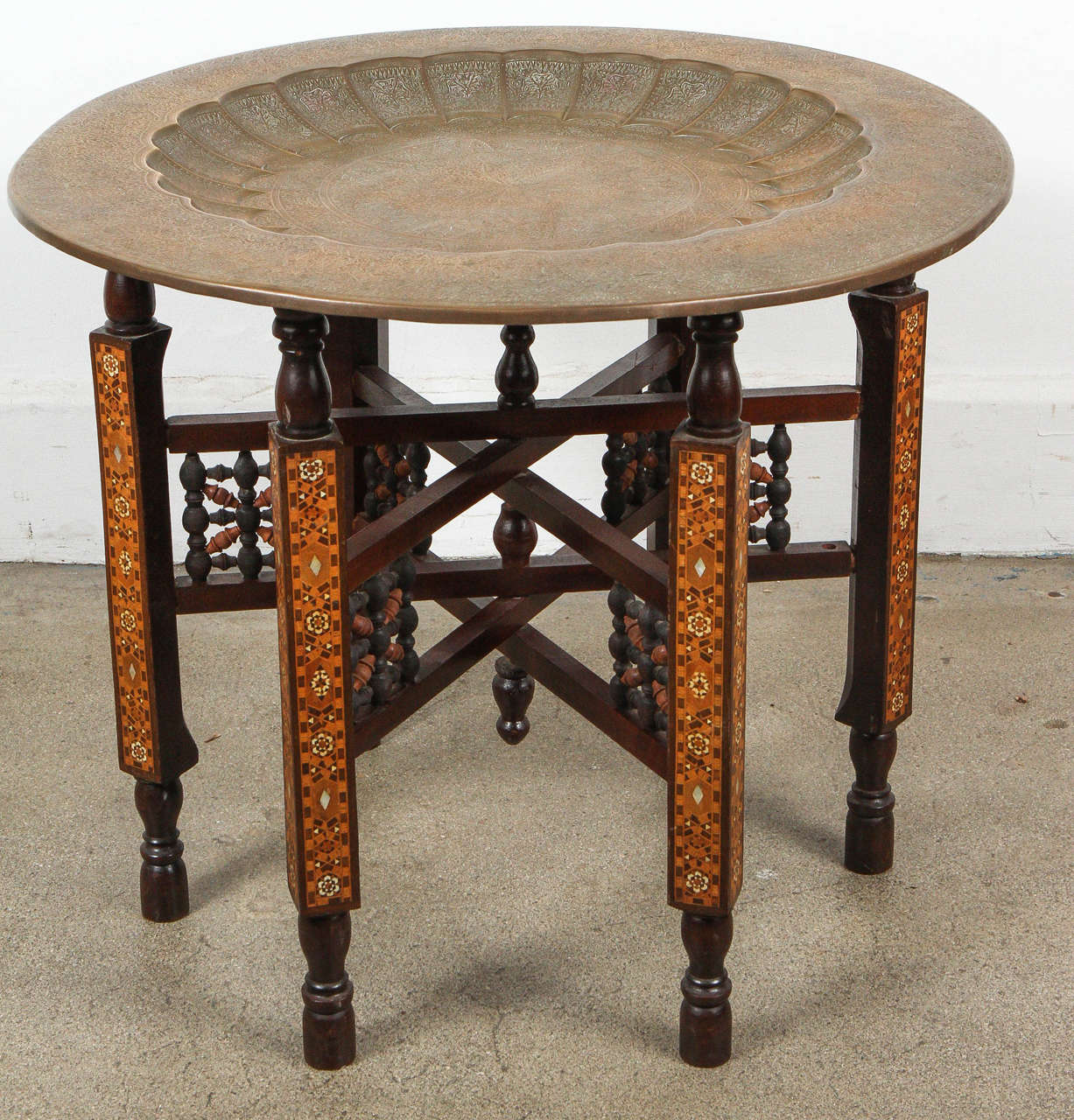Moorish Brass Tray Table on Inlaid Folding Stand at 1stDibs indian