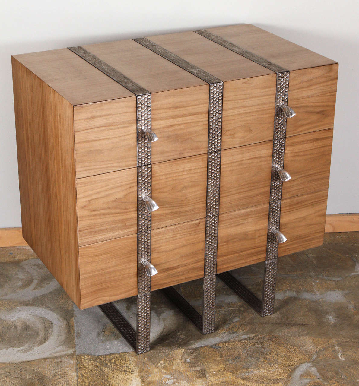 Paul Marra Three-Drawer Chests with Inset Metal Band 2