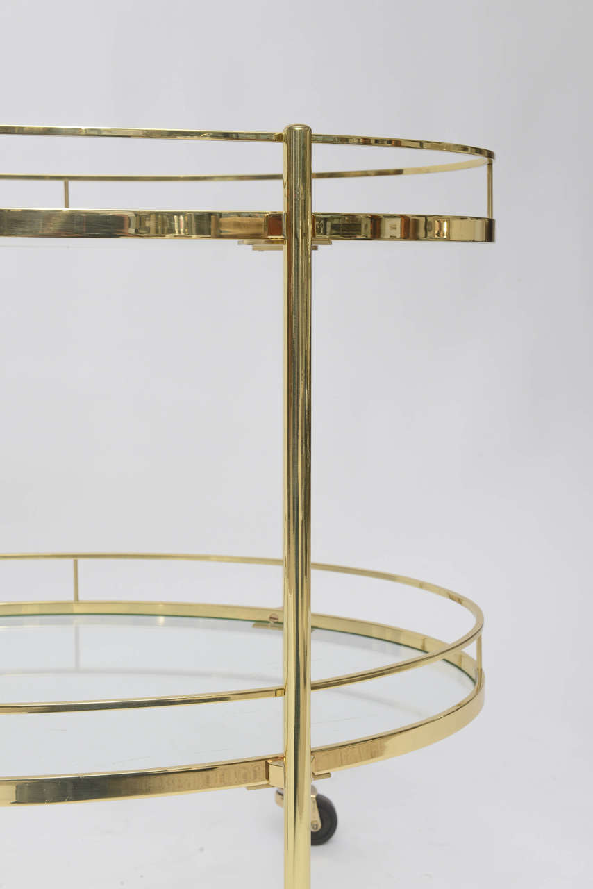 Polished Brass Bar Cart In Excellent Condition In North Miami, FL