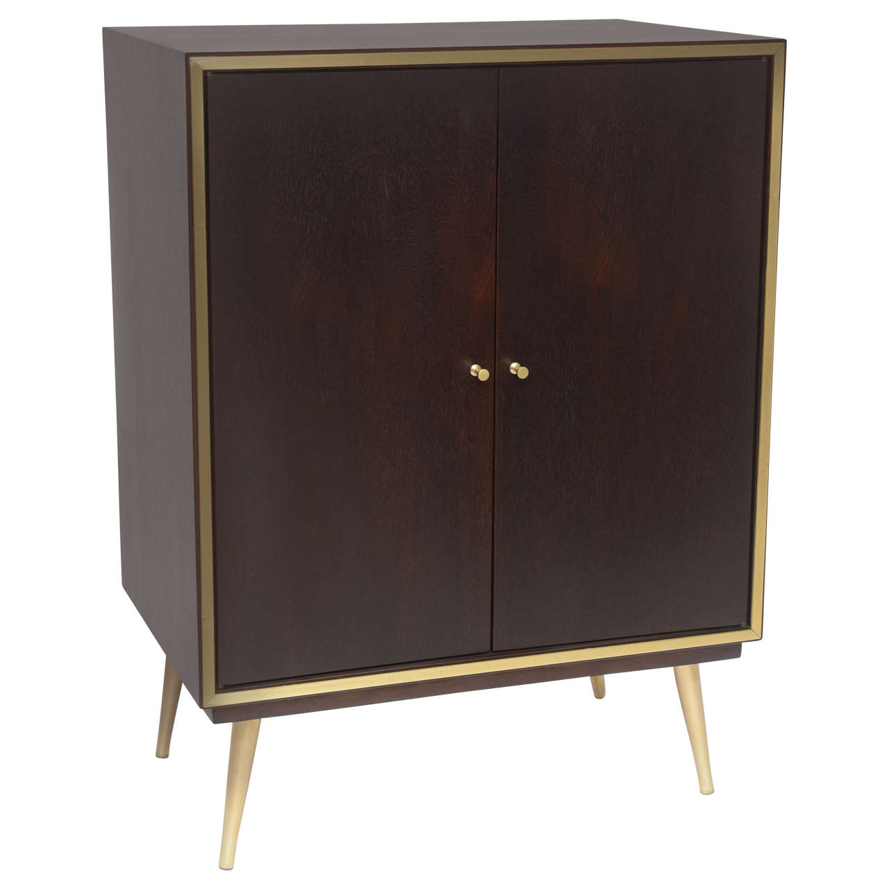 Walnut and Brass Cabinet in the Manner of Paul McCobb