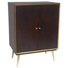 Retro Walnut and Brass Cabinet in the Manner of Paul McCobb