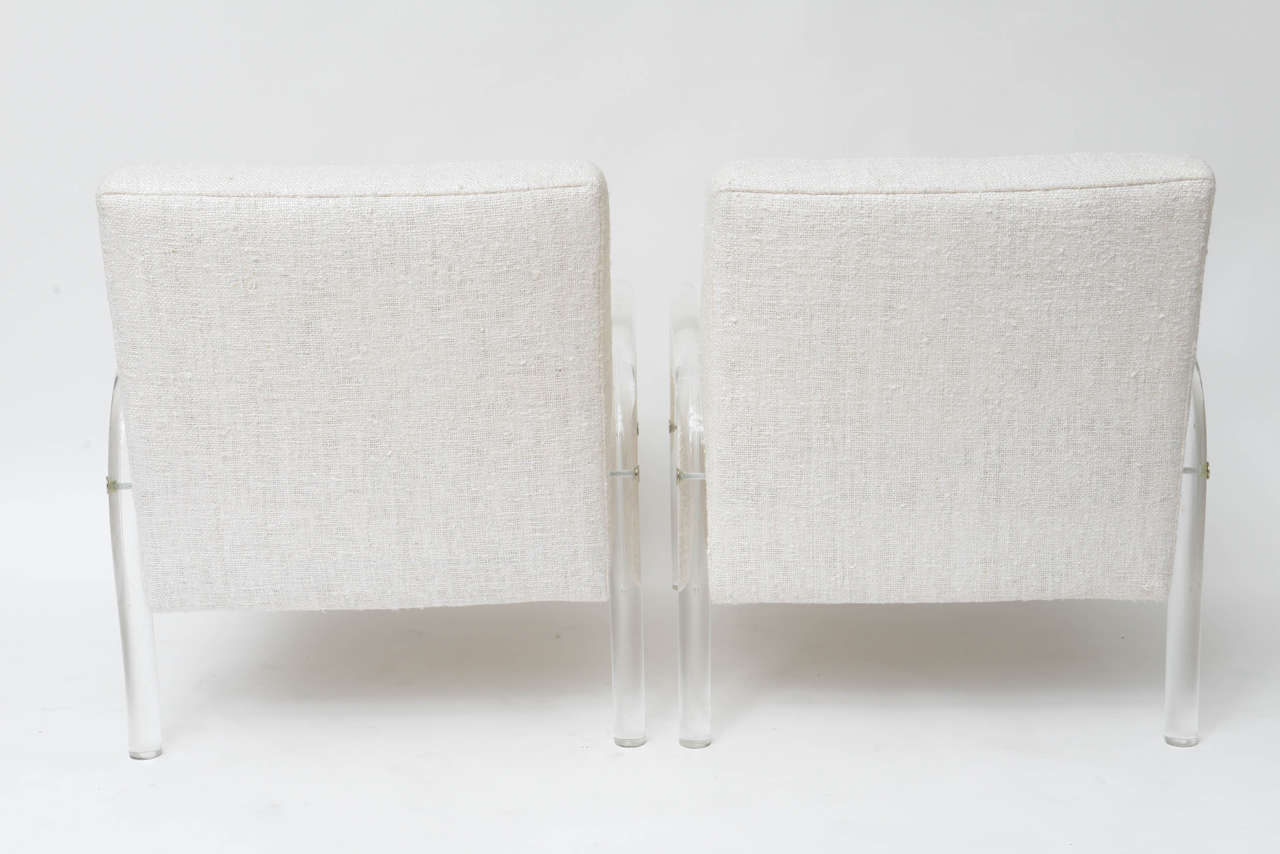 Pair of Low-Slung Lucite and Raw Silk Lounge Chairs 4