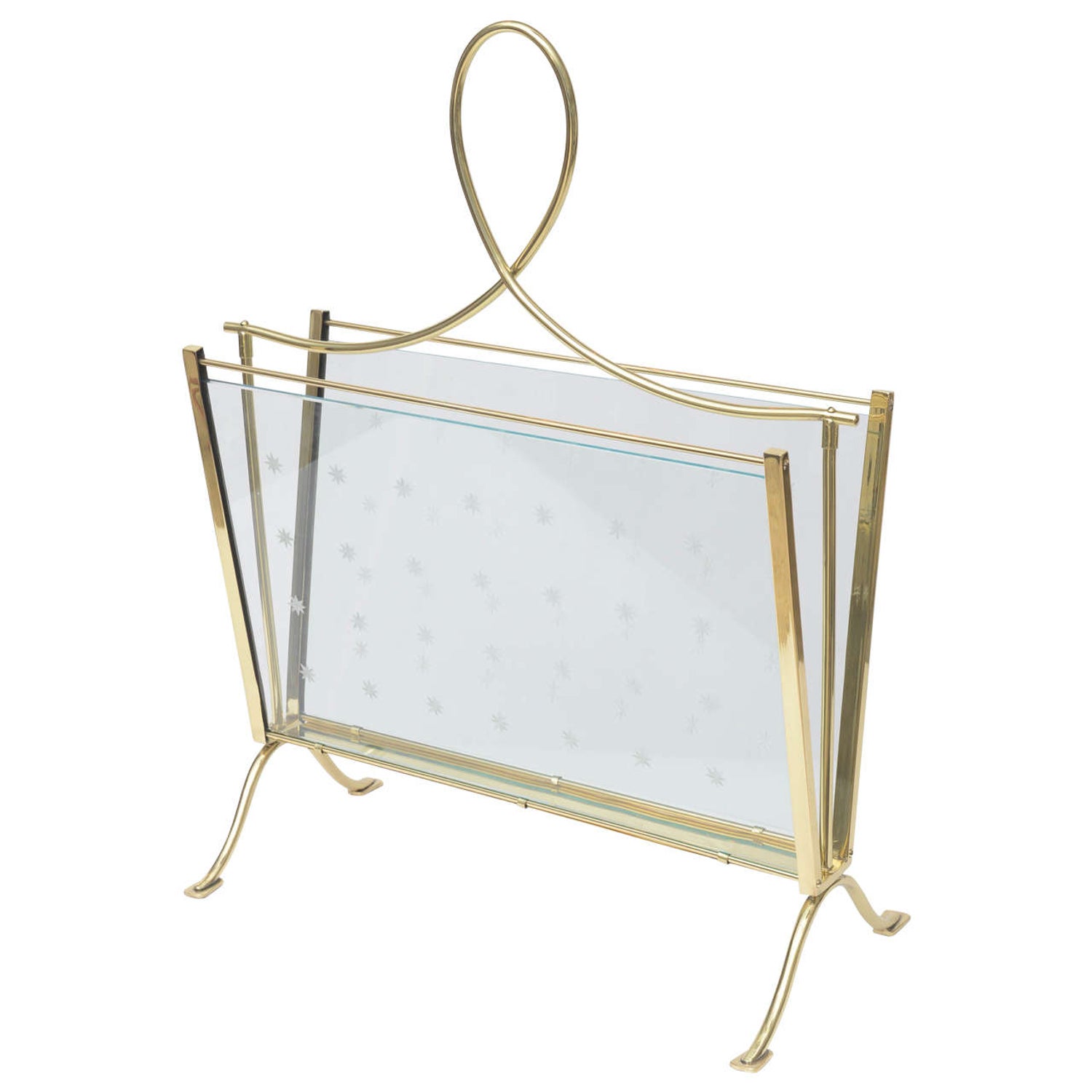 1940s Italian Brass Magazine Rack with Hand Cut Starburst Glass Panels For  Sale at 1stDibs