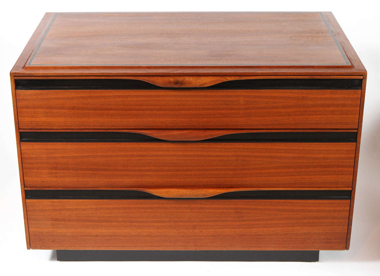 Three-drawer chest with resin detail by John Kapel, circa 1960.  For Glenn of California.