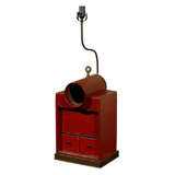 Antique Exceptional Secret Ballot Box with great red paint as Lamp