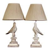 Pair Carved Birds as Lamps