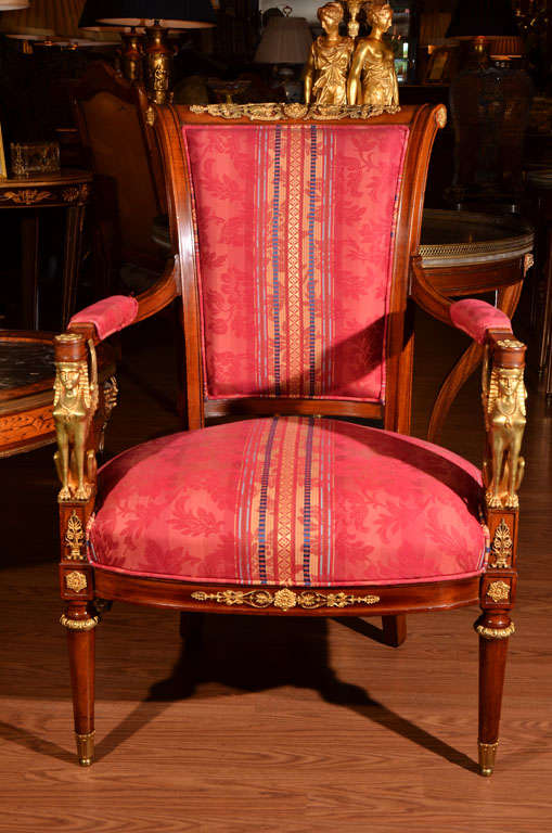French 19th C Empire Open Arm Chairs