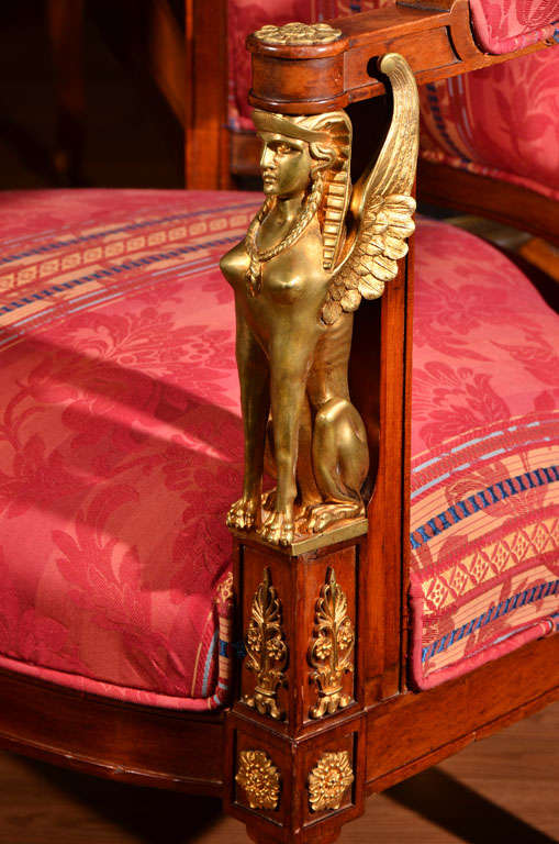 Gilt 19th C Empire Open Arm Chairs