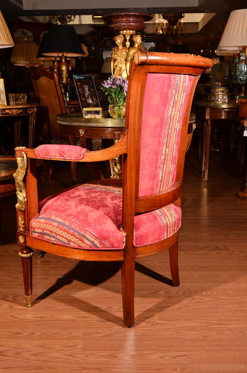 Wood 19th C Empire Open Arm Chairs