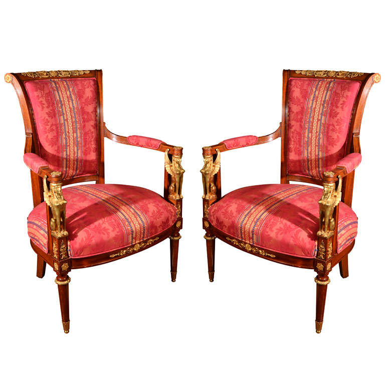 19th C Empire Open Arm Chairs