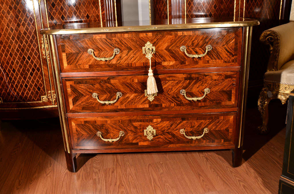 French 18th c Regence period rosewood and brass inlay chest