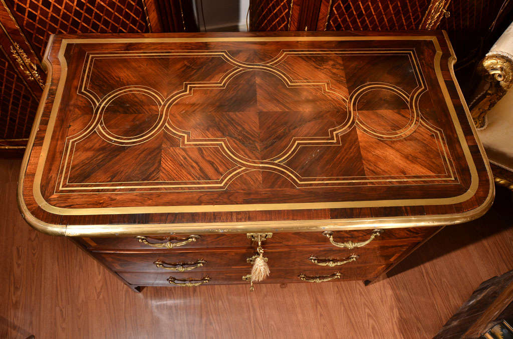 18th c Regence period rosewood and brass inlay chest In Excellent Condition In Dallas, TX