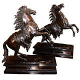 19th c Bronze horses on boulle bases with brass inlay