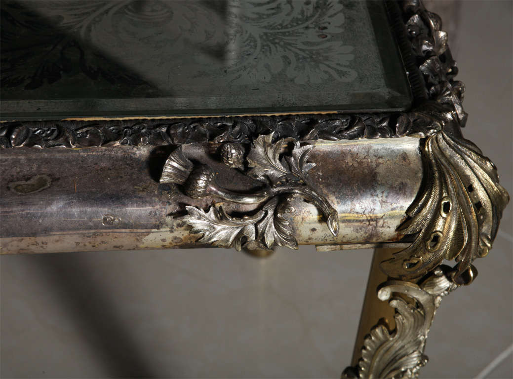 English Georgian Silver Plate and Bronze Low or Coffee Table For Sale 2