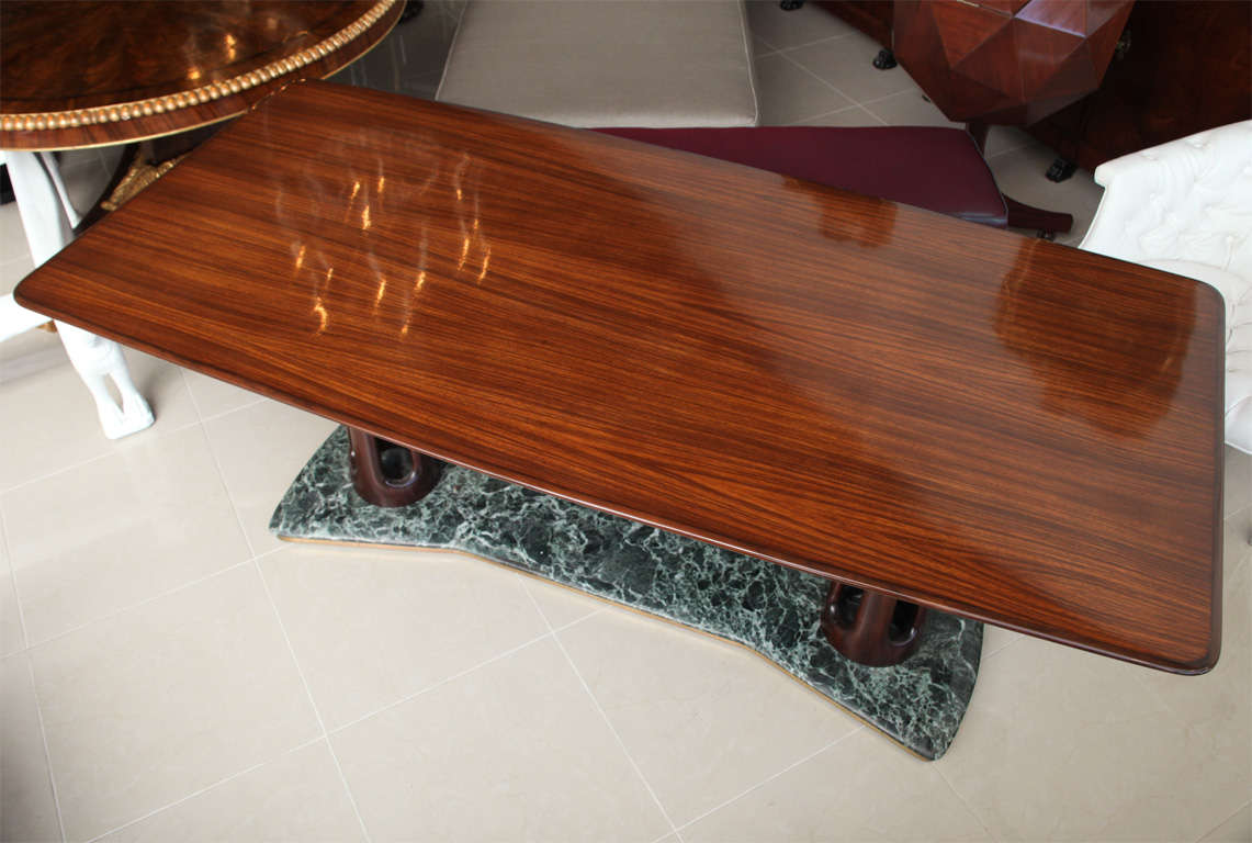 Guglielmo Ulrich Rosewood and Serpentine Marble Dining Table In Excellent Condition In Hollywood, FL