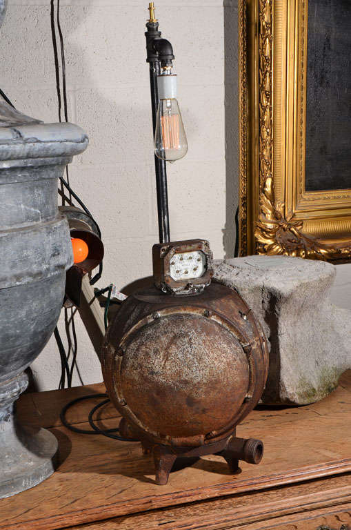 Old Gas Meter Re-purposed as Table Lamp. Dated December 1882 by the Tobey Meter Company made by Metric Metal Works, Eric, Pennslyvania.