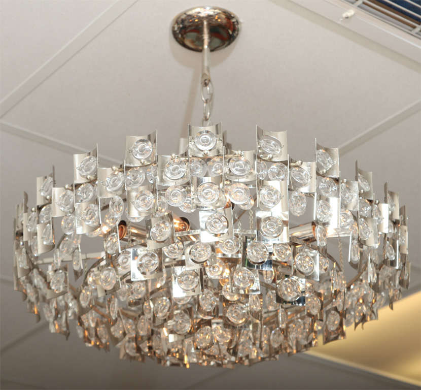 Mid-20th Century Rare Magnified Crystal and Chrome Sciolari Chandelier