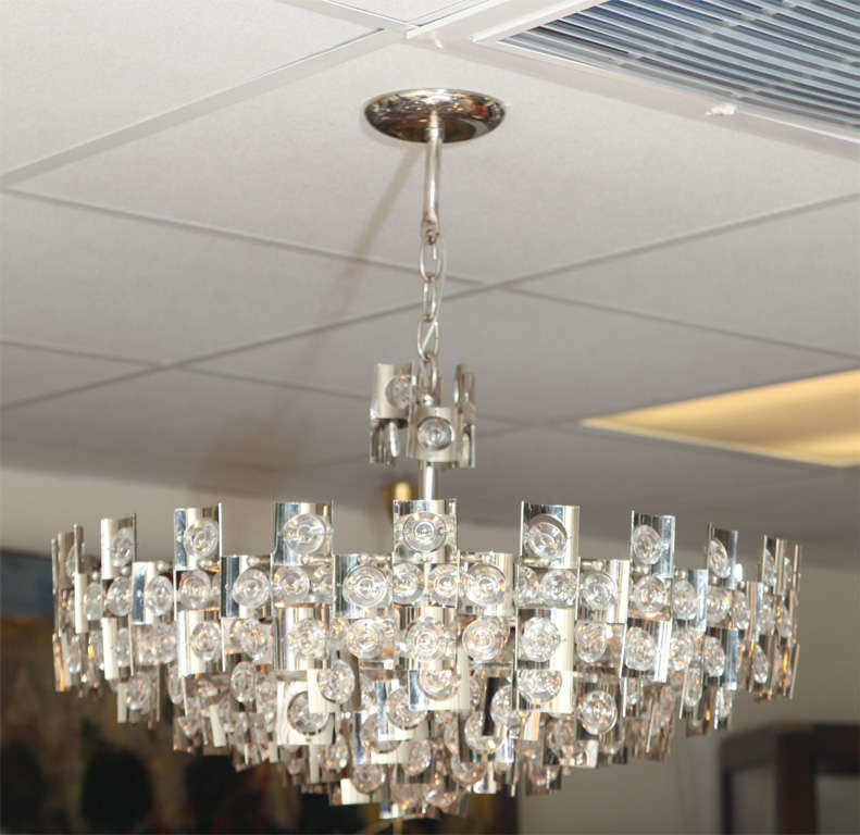 Glass Rare Magnified Crystal and Chrome Sciolari Chandelier
