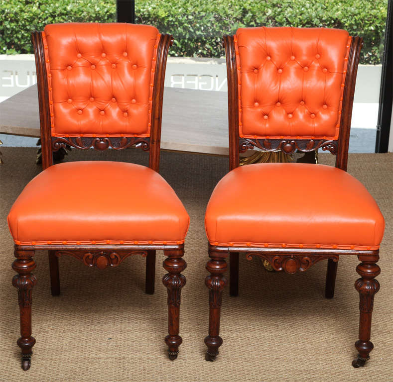 A Pair of  Mahogany Regency Side Chairs on Casters