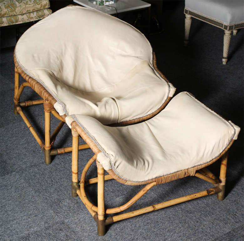 Bamboo and Rattan Occasional Chair and Ottoman at 1stDibs bamboo