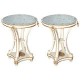 Vintage Pair of Painted & Parcel Gilt End Tables with Mirrored Tops