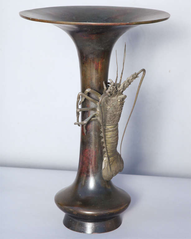 Japanese 19c. Bronze Vase with Lobster
