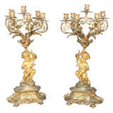 Pair of Bronze Doré Cherub Candelabra