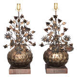 Pair of Whimsical Metalwork Floral Lamps