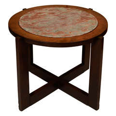 Circular Oak Table With Inset Marble Top