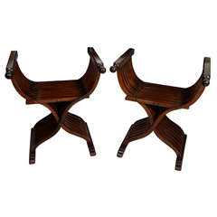 Pair of X-Form Folding Slatted Benches