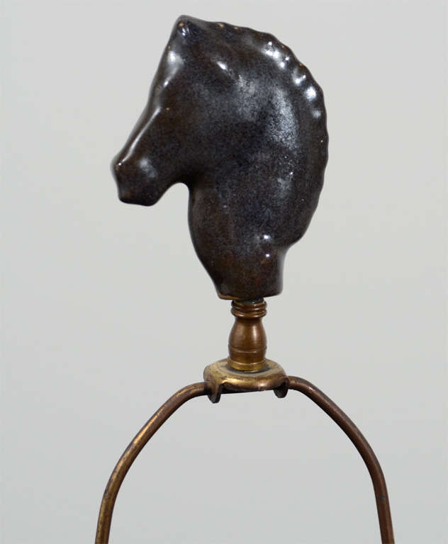 Gilt Two Ceramic Lamps with Horse Head Motif