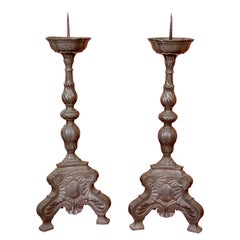 Pair of European Pewter Pricket Sticks