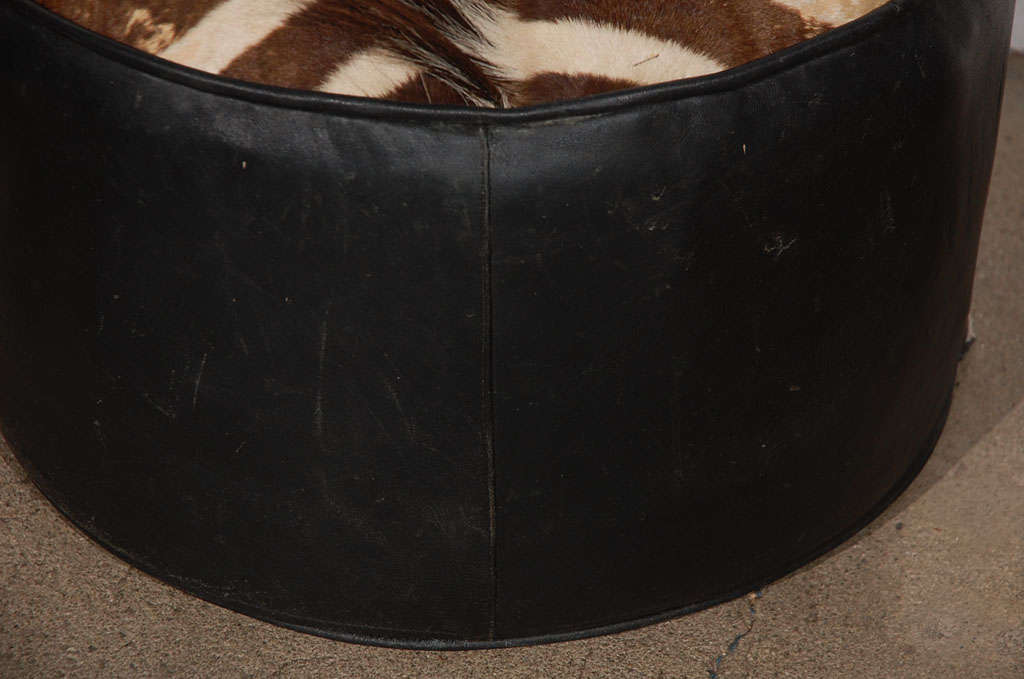 Zebra leather Pouf, Stool In Good Condition In North Hollywood, CA