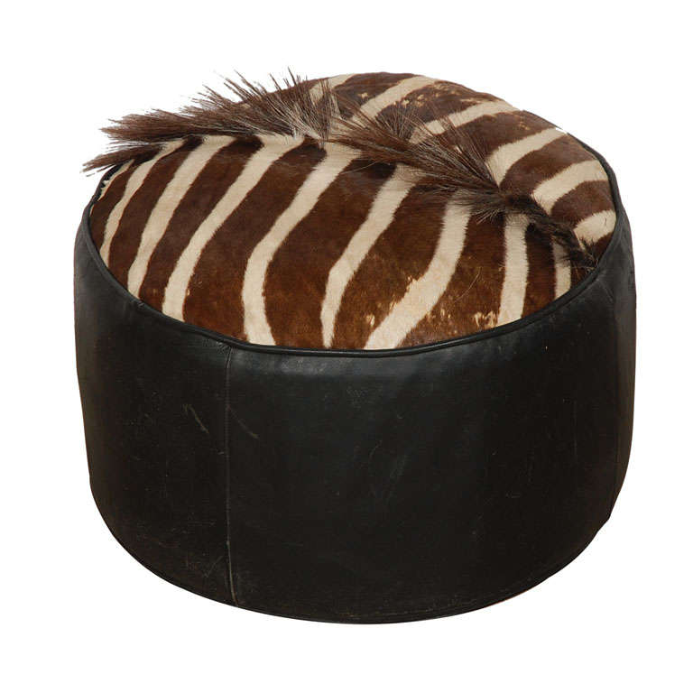 Zebra leather Pouf, Stool