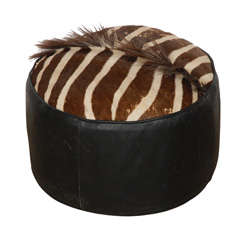 Used Zebra leather Pouf, Stool