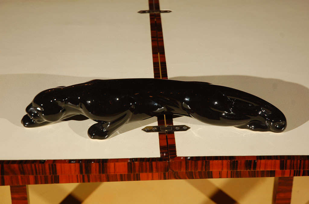 Art Deco black glazed ceramic jaguar