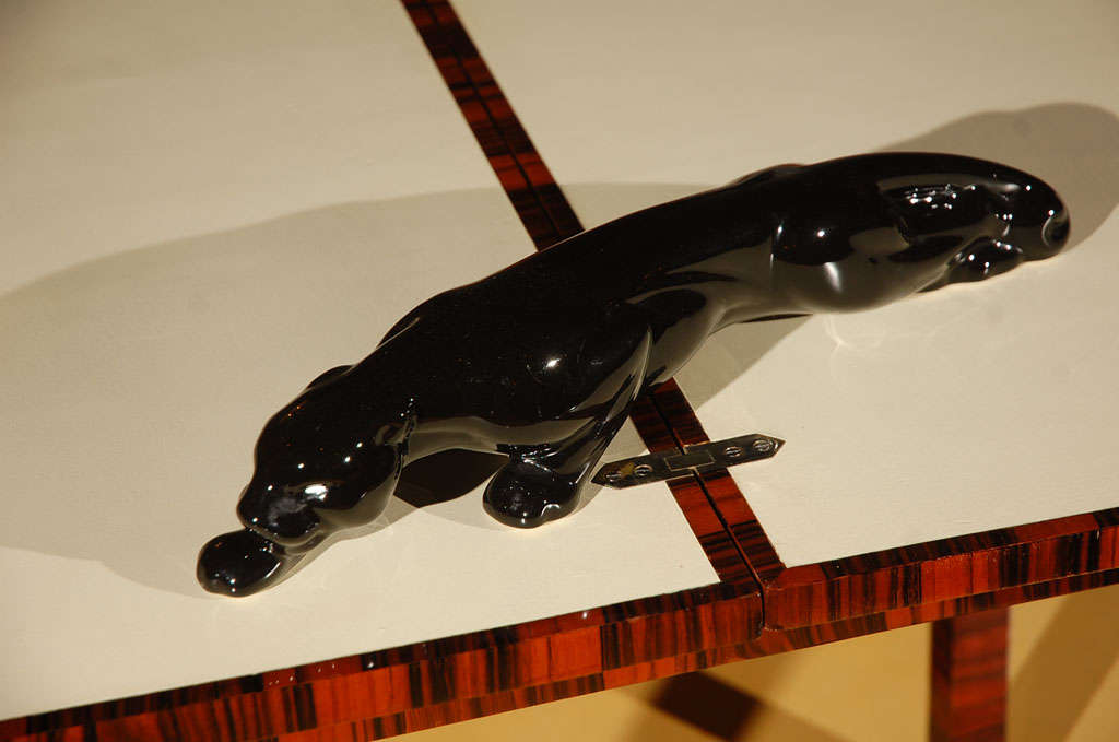 Hungarian Art Deco Black Glazed  Ceramic Jaguar For Sale
