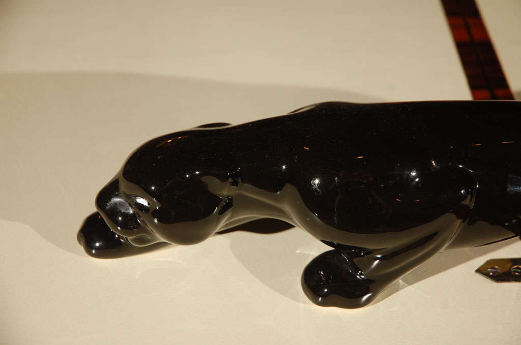 Mid-20th Century Art Deco Black Glazed  Ceramic Jaguar For Sale