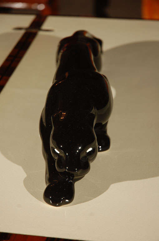 Art Deco Black Glazed  Ceramic Jaguar For Sale 1