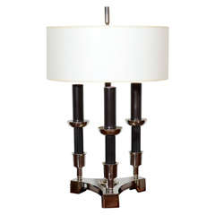 Art Deco Plated Brass Three-Light Bouillotte Table Lamp