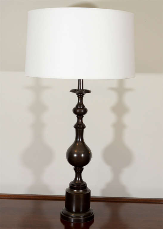 Pair of Stiffel Bronze Patinated Adjustable Table Lamps