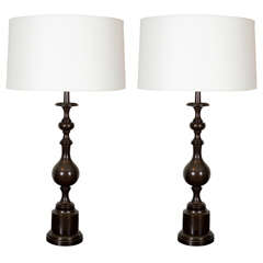 Pair of Stiffel Bronze Patinated Adjustable Table Lamps
