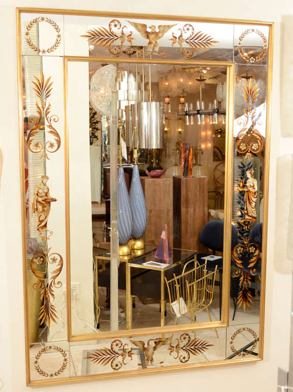 Rectangular mirror with reverse painted surround