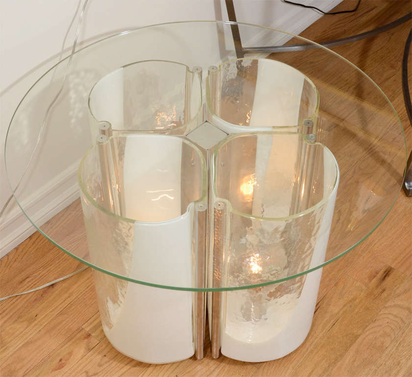 Interior lit clear and lattimo glass occasional table by Vistosi 2