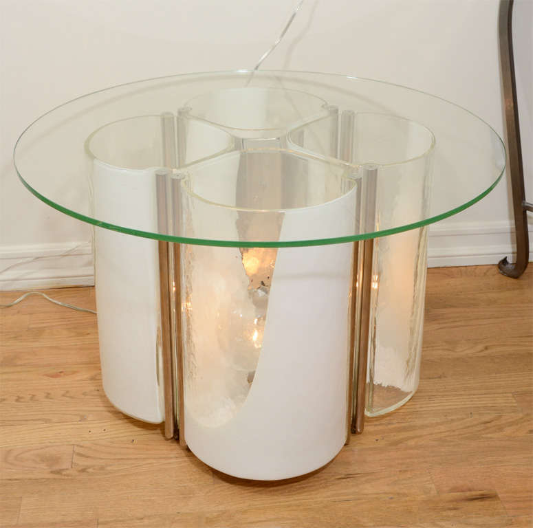 Interior lit clear and lattimo glass occasional table by Vistosi 4