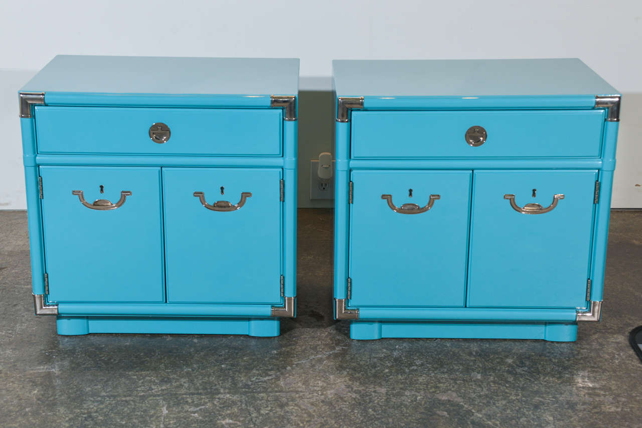 Pair of Drexel Campaign Nightstands