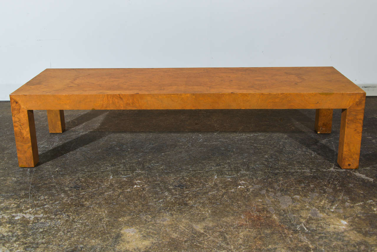 Extra long burl wood coffee table by Milo Baughman . 66